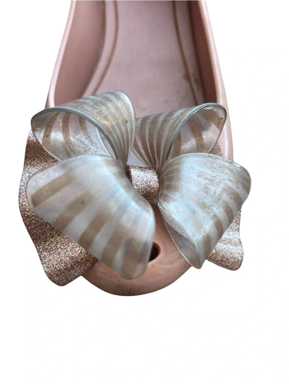 Melissa Pink Jelly Flats with Iridescent Ribbon Bow